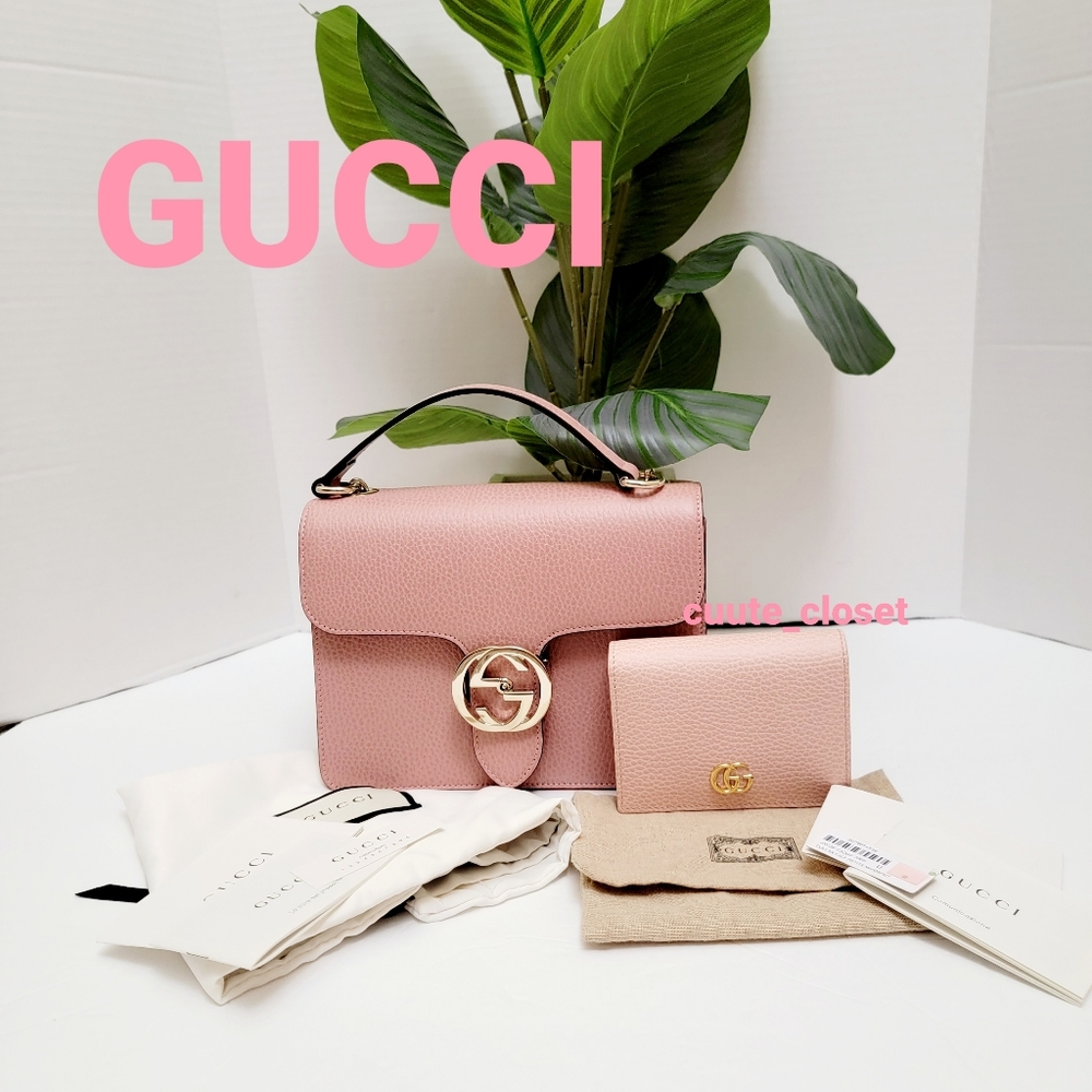 Gucci GG PINK Marmont interlock crossbody bag & card case wallet
